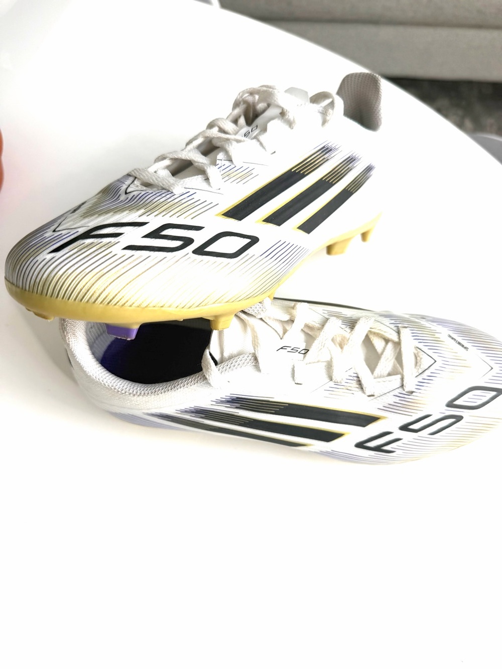 Adidas Kids F50 White and Gold Soccer Cleats